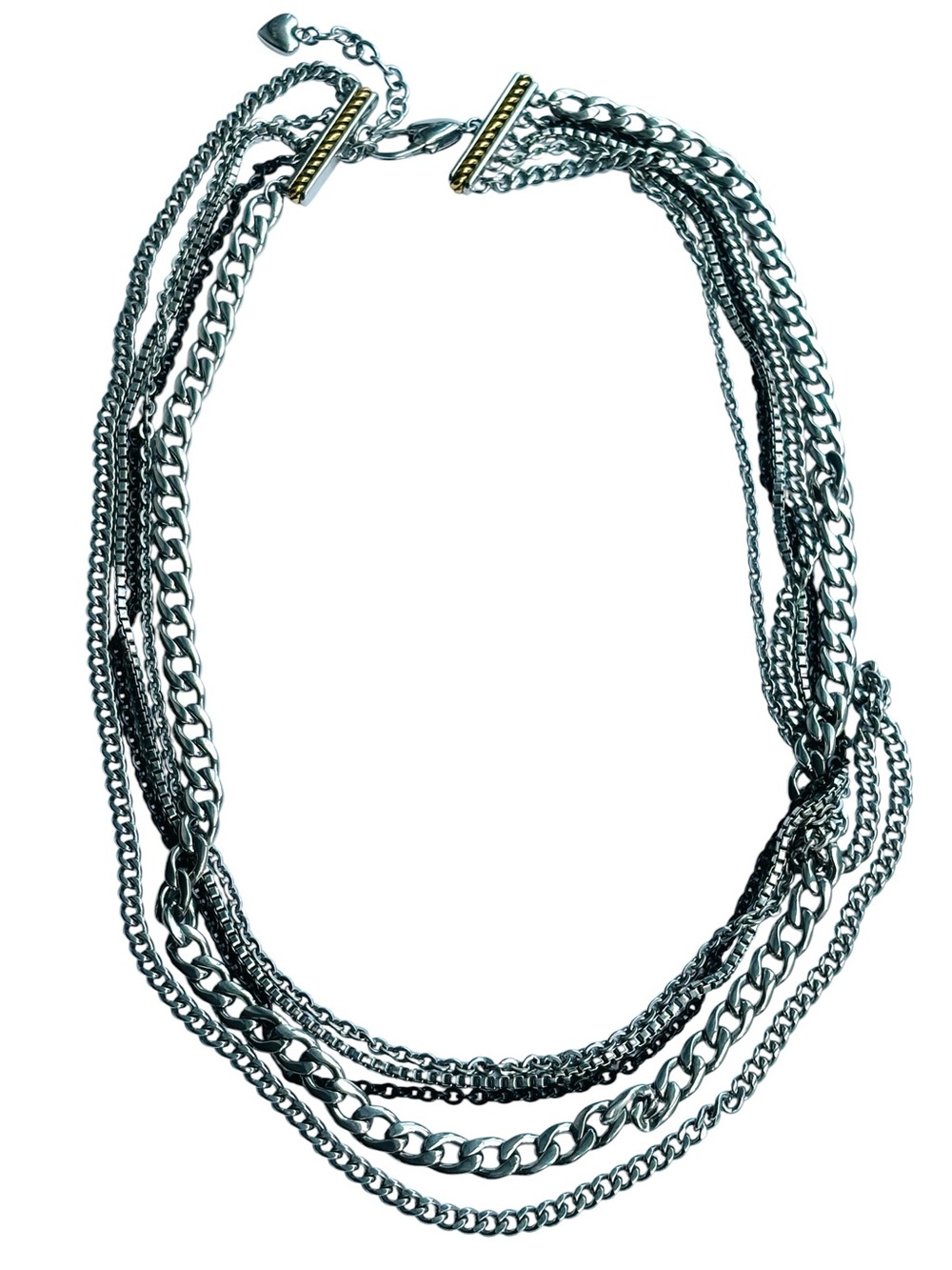 Tocara Signed Multi Strand Chain Necklace Stainless Steel Silver Gold Tone 23”